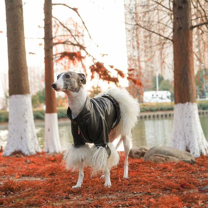 Velvet Edge Fur Leather Pet Coat