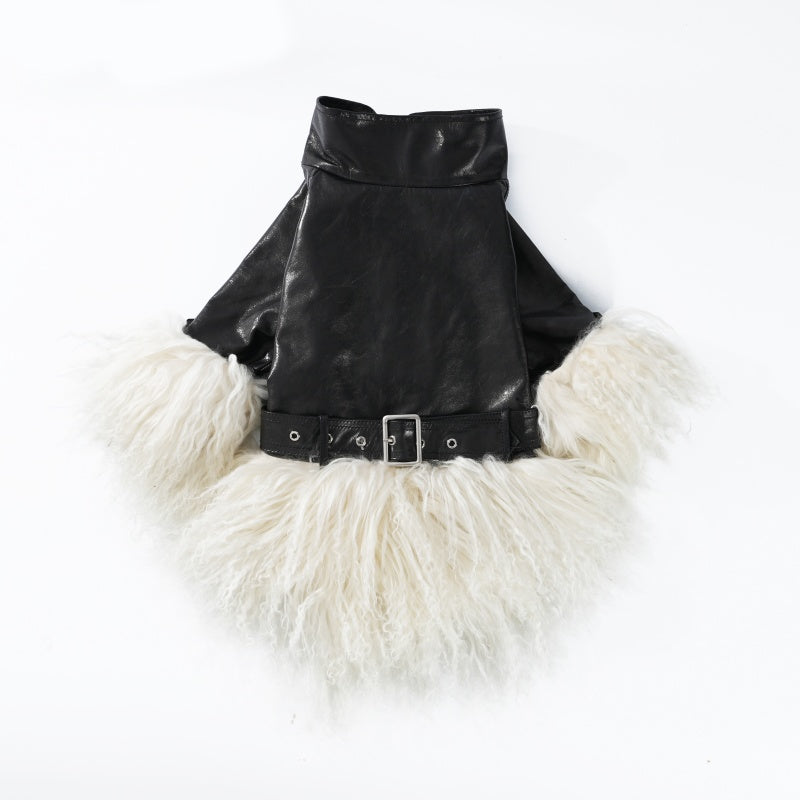 Velvet Edge Fur Leather Pet Coat